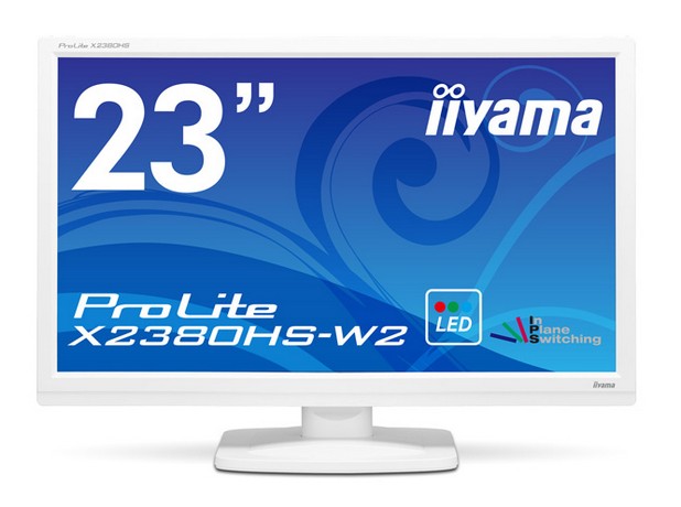 iiyama ProLite X2380HS-W2 e изпълнен в корпус с бял цвят и поддържа Full HD резолюция