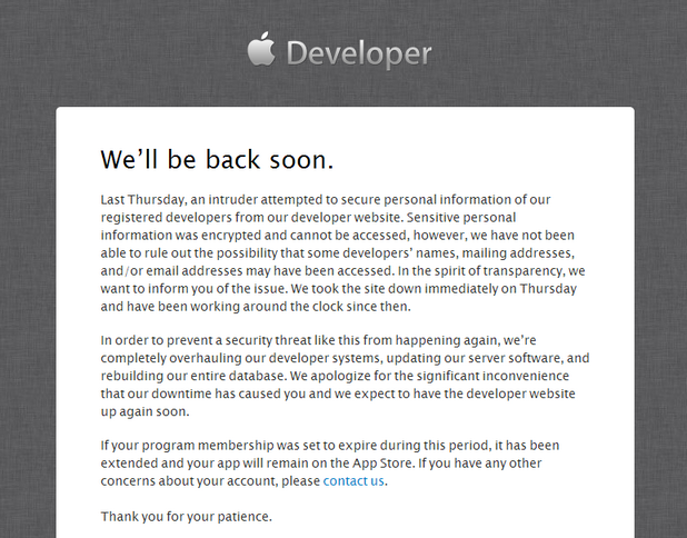 Ресурсният център на Apple Developer продължава да бъде недостъпен за разработчиците