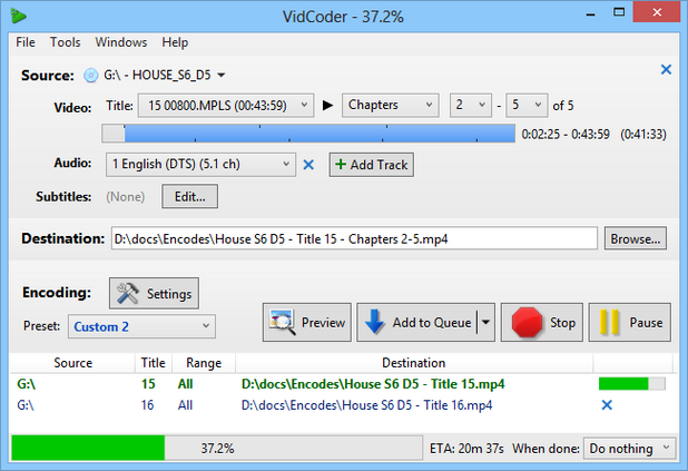 VidCoder кодира видео от дискове DVD/Blu-ray за Windows 8 системи