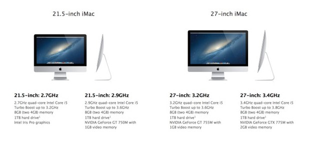 Новата линия iMac включва два модела с диагонал 21,5 инча и два 27-инчови