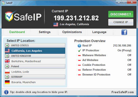 SafeIP избира най-близката анонимна IP локация за по-бързо сърфиране 