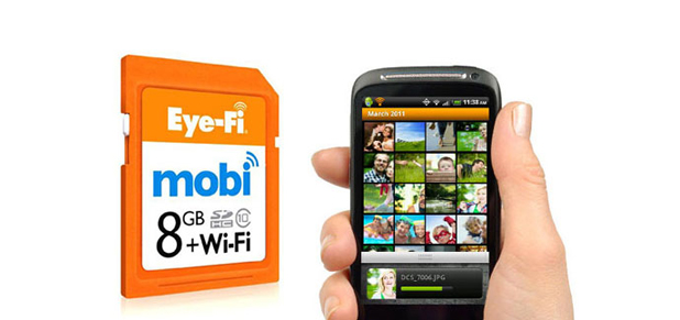 При свързване към фотоапарата, Eye-Fi Mobi създава автоматично безжична мрежа и може да предава мигновено снимките към смартфон, таблет или ноутбук