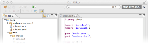 Средата за разработка Dart Editor е непретенциозна към системните ресурси и в същото време достатъчно мощна 