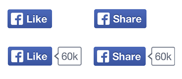 показват ръст в използването на Like и Share, изпълнени в новия син дизайн