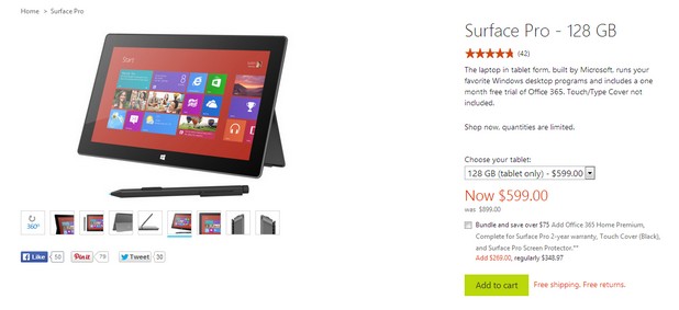 Таблетът Surface Pro от първо поколение вече е по-евтин с 300 долара
