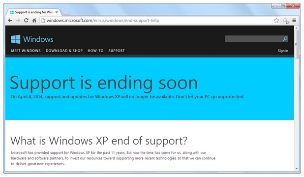 След 8 април 2014 г. Microsoft няма да пуска обновления на сигурността за Windows XP 