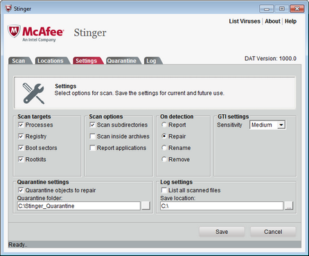 Интерфейсът на McAfee Stinger е минималистичен и едва ли ще ви затрудни