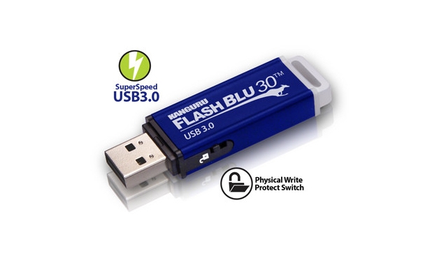 Kanguru FlashBlu30 идва с т.нар. Physical Write Protect Switch, разположен отстрани, близо до самия USB конектор