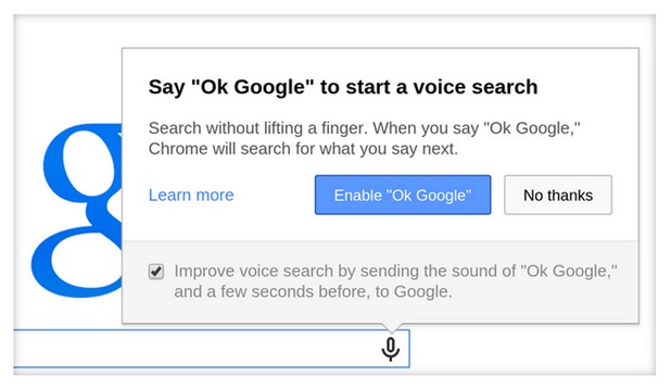 Когато чуе „OK Google”, браузърът Chrome започва да разпознава гласови команди за търсене