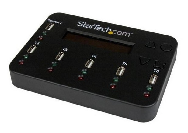 StarTech USB Flash Drive Duplicator прехвърля едновременно данните от една флашка на пет други флашки със скорост 1,5 гигабайта в минута