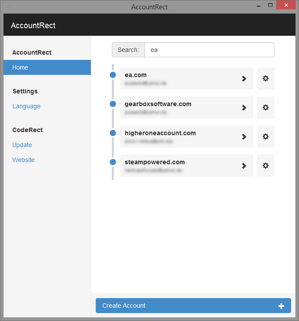 AccountRect генерира произволни пароли за всеки конкретен онлайн акаунт