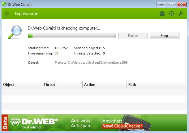 Dr.WEB CureIt! се явява втори защитен слой, в допълнение към антивирусите в реално време