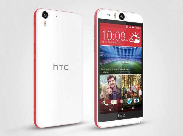 HTC Desire Eye е изпълнен в ярък, двуцветен дизайн, с акцент върху фотографията