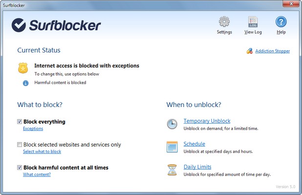 Surfblocker блокира сайтове, програми и услуги, вкл. по план и според потребител 
