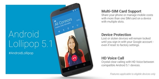 Android 5.1 Lollipop включва защита при кражба, поддръжка на две SIM карти и разговори с HD качество