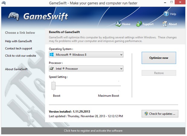 GameSwift има опростен интерфейс и позволява бърза оптимизация на системата