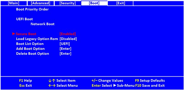 Secure Boot проверява дали се зарежда автентичната операционна система, чийто ключ е записан във фърмуера UEFI