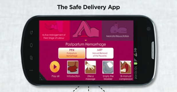„The Safe Delivery App” включва анимирани видео клипове, които доставят информация на здравните работници за усложненията при раждане