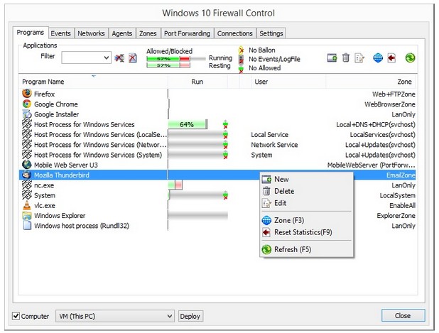 Windows Firewall Control подобрява функционалността на защитната стена чрез управление на мрежовите правила за всяко приложение