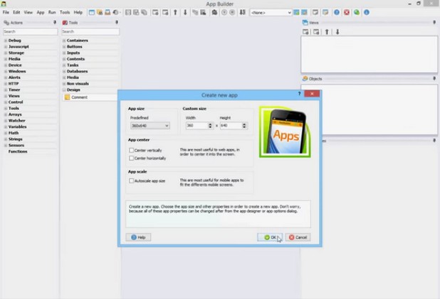 App Builder разчита на концепцията за визуално програмиране за лесно създаване на HTML5 приложения
