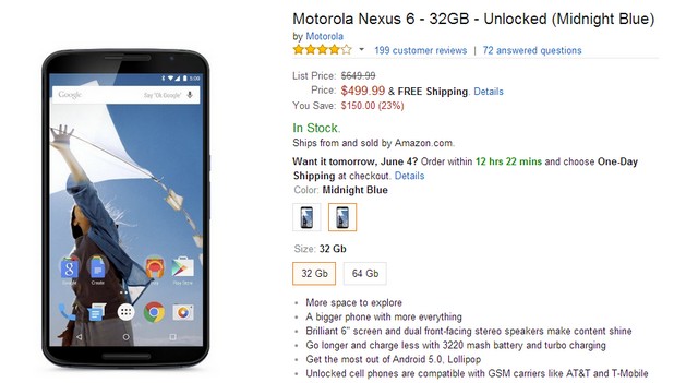 Amazon вече предлага фаблета Nexus 6 на значително по-ниска цена