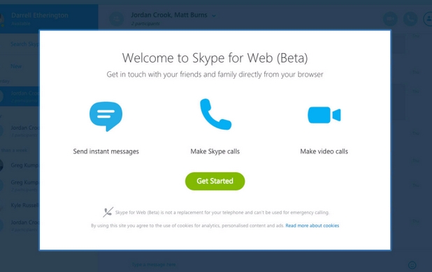 Skype for Web позволява на потребителите да общуват през браузъра, без да инсталират клиентски софтуер