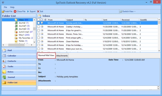 Outlook PST Recovery предлага развити възможности за възстановява на повредени или кодирани PST файлове
