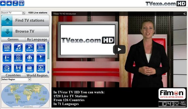 TVexe TV HD емулира обикновения телевизор на персонален компютър, като използва широколентова интернет връзка