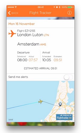 Мобилното приложение на easyJet вече има функция за проследяване на полети в реално време