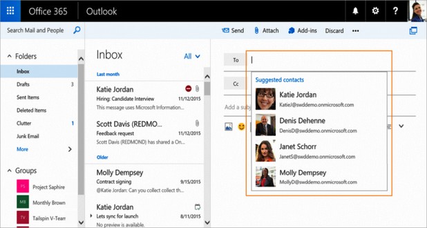 Outlook ще предложи нов мениджър на контакти, който ще помага при указване на получателя на писмото