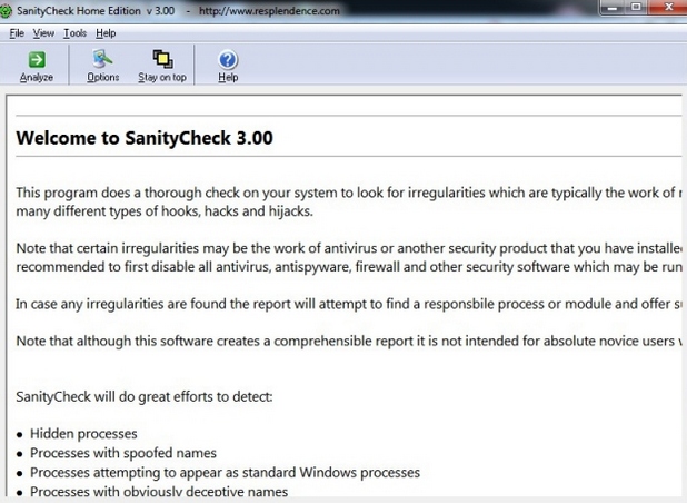 SanityCheck работи бързо и консумира малко системни ресурси, подходяща е за всички потребители
