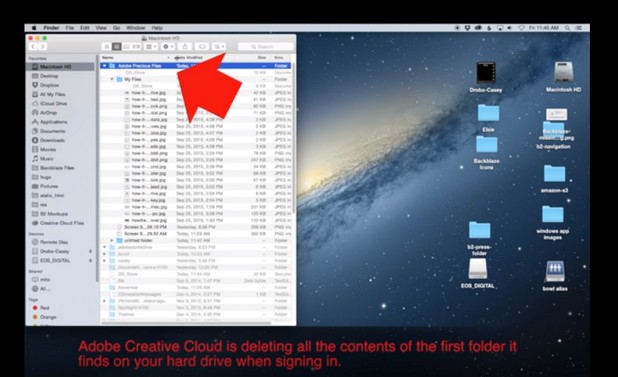 Adobe Creative Cloud 3.5.0.206 изтрива всички файлове в първата по азбучен ред папка в главната директория на OS X