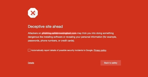 Предупредителните съобщения за опасности в сайтовете се извеждат на червен фон