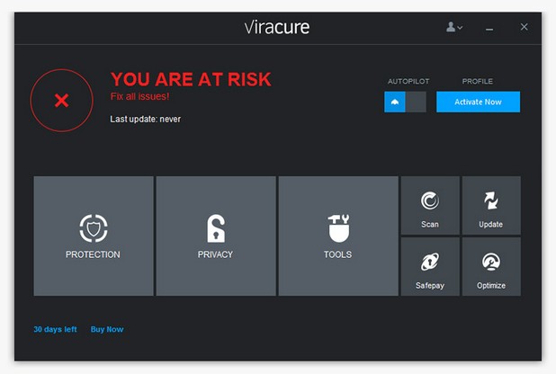 Viracure включва антивирус в реално време и функции за оптимизация