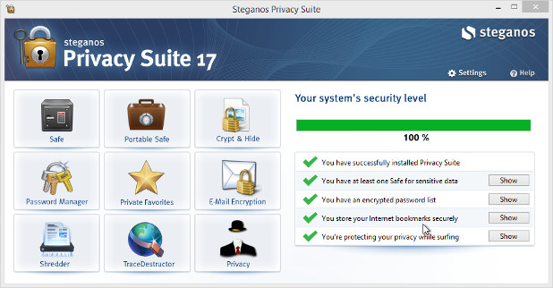 Steganos Privacy Suite е лесен за използване комплект от инструменти за защита на важни данни