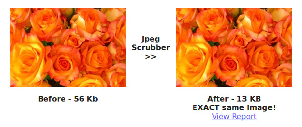 Jpeg Scrubber  премахва EXIF информацията от снимките, за да намели техния размер