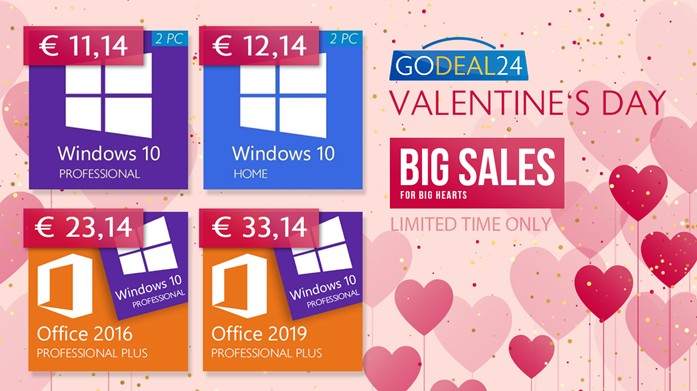 Оферти на софтуерни ключове от Godeal24 за Деня на влюбенитеДенят