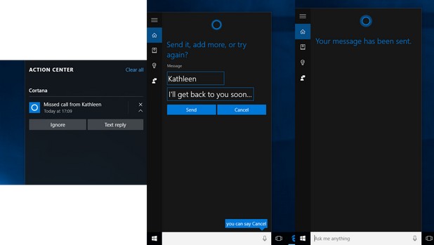 Изпращането на кратки съобщения с помощта на Cortana е интуитивно и просто