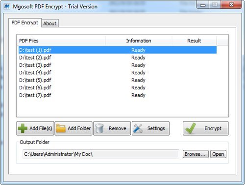 Mgosoft PDF Encrypt подсигурява PDF файловете чрез защита на достъпа с парола и прилагане на различни ограничения