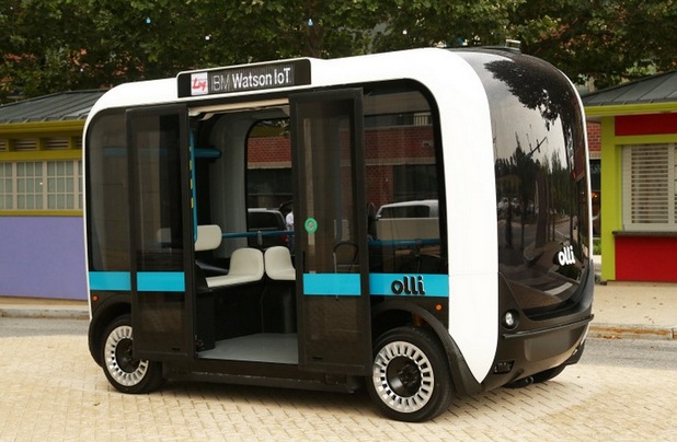 Автобусът Olli е напечатан на 3D принтери и използва изкуствения интелект на IBM Watson