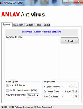 ANLAV Antivirus открива и премахва голям брой от познати вируси, възстановява регистрите и управлява активните процеси