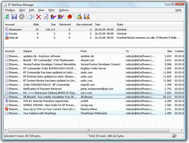 Интерфейсът на EF Mailbox Manager е проектиран за максимално удобство
