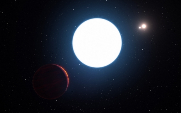 Новооткритата планета с три слънца в системата HD 131399 (илюстрация: ESO)