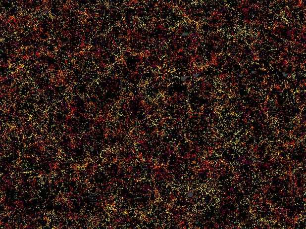Фрагмент от картата, който включва 3% от събраните данни, или около 49 741 галактики (източник: SDSS-III)