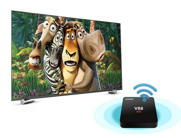 V88 TV Box се свързва към HDMI порта на телевизора, за да добави възможности за интернет, игри, филми, чат и всевъзможни приложения