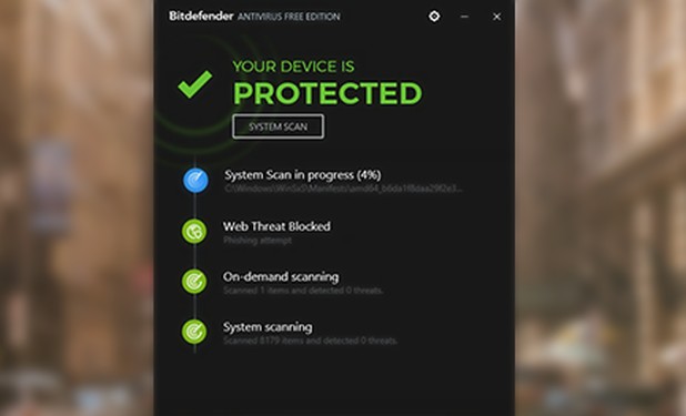 Bitdefender Antivirus Free Edition поддържа сканиране по заявка и защита в реално време