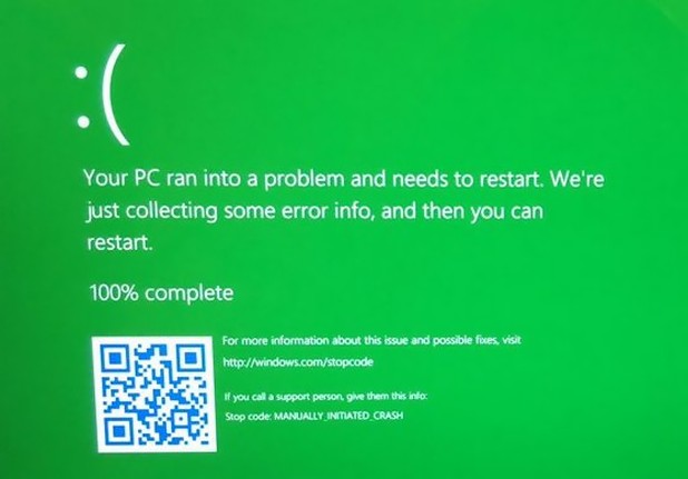 Екранът на смъртта в Windows 10 може да бъде и зелен