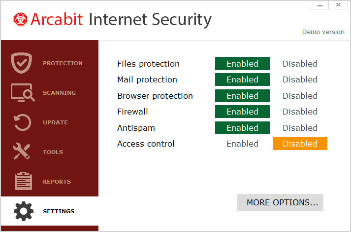 Arcabit Internet Security включва пакет от инструменти за защита на компютъра от вируси