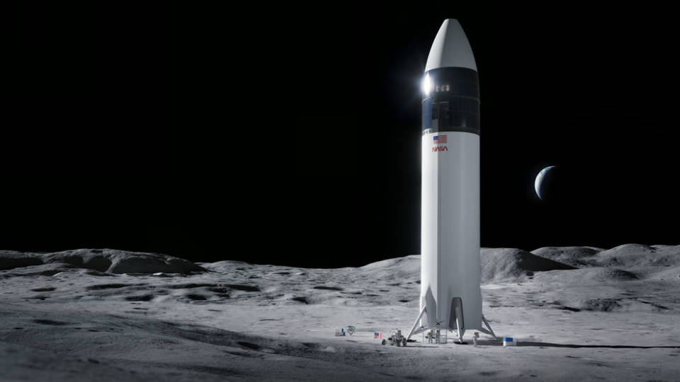 Илюстрация на SpaceX Starship който ще отведе първите астронавти на