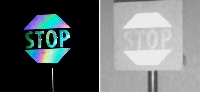 Видимо и инфрачервено изображение на пътния знак STOP(снимка: Jacob Rada